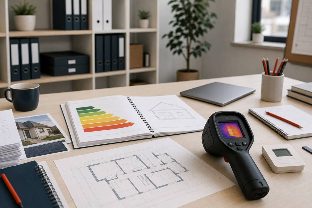 Bureau d'étude avec rapport de diagnostic énergétique et caméra thermique