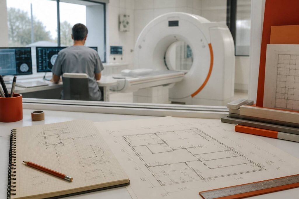 Salle d'imagerie médicale moderne avec scanner blanc