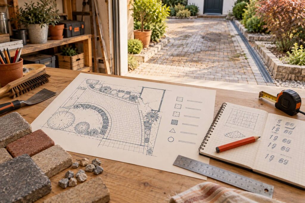 Illustration éditoriale du sujet : Astuces faciles pour redonner un coup de neuf à votre allée sans dépenser une fortune