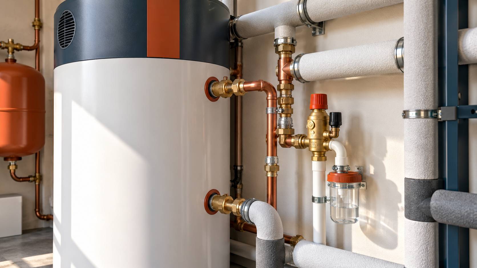Raccords d'un chauffe-eau thermodynamique générique dans un local technique
