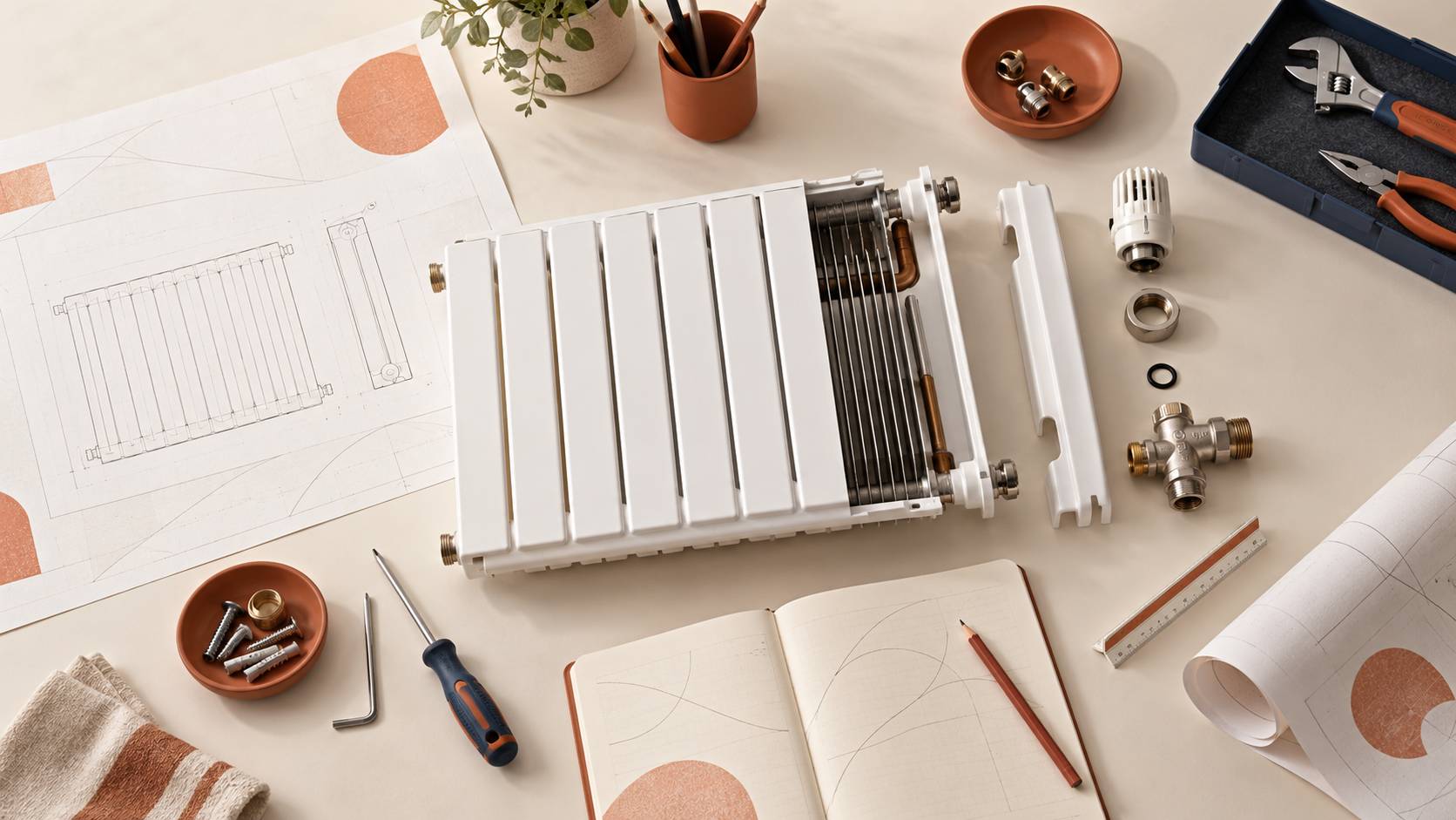 Radiateur a fluide caloporteur avec thermostat neutre et outillage